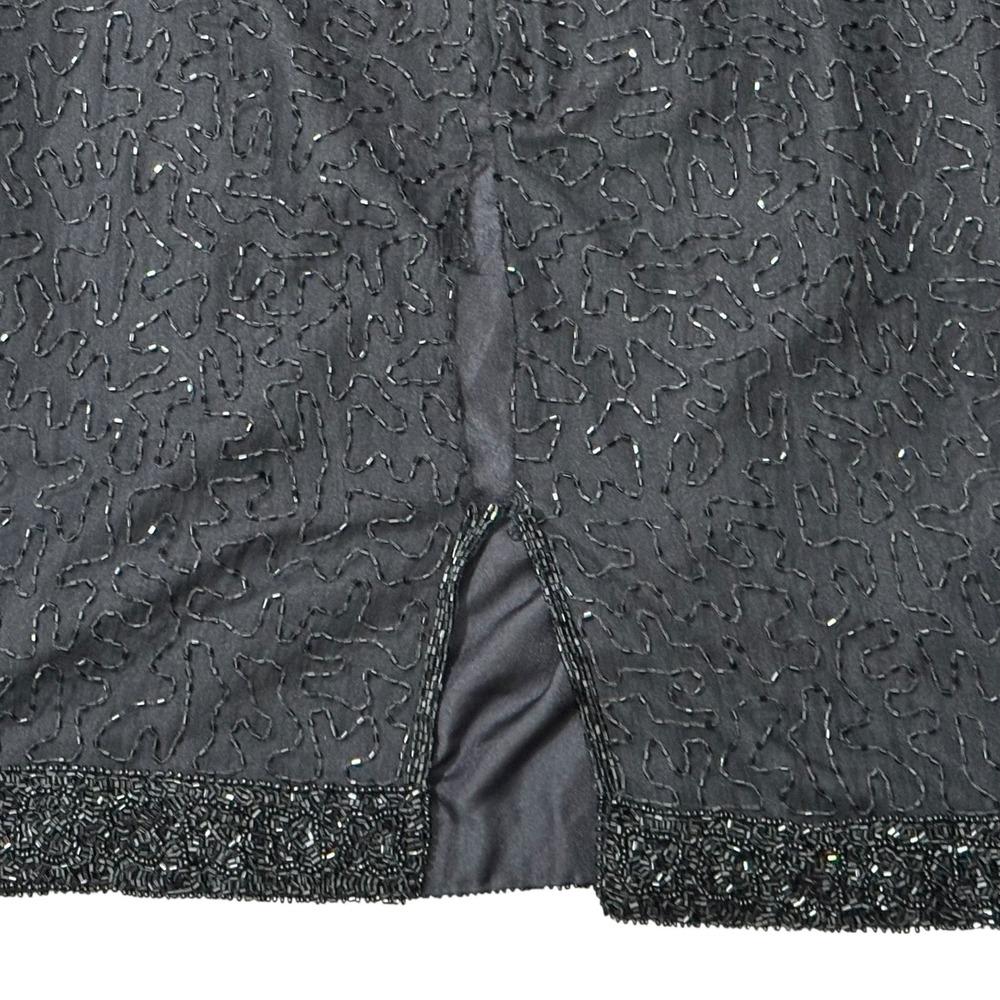 Laurence Kazar Black Beaded Silk Cocktail Dress Sz M VTG 80s Whimsigoth fairy - Picture 9 of 11